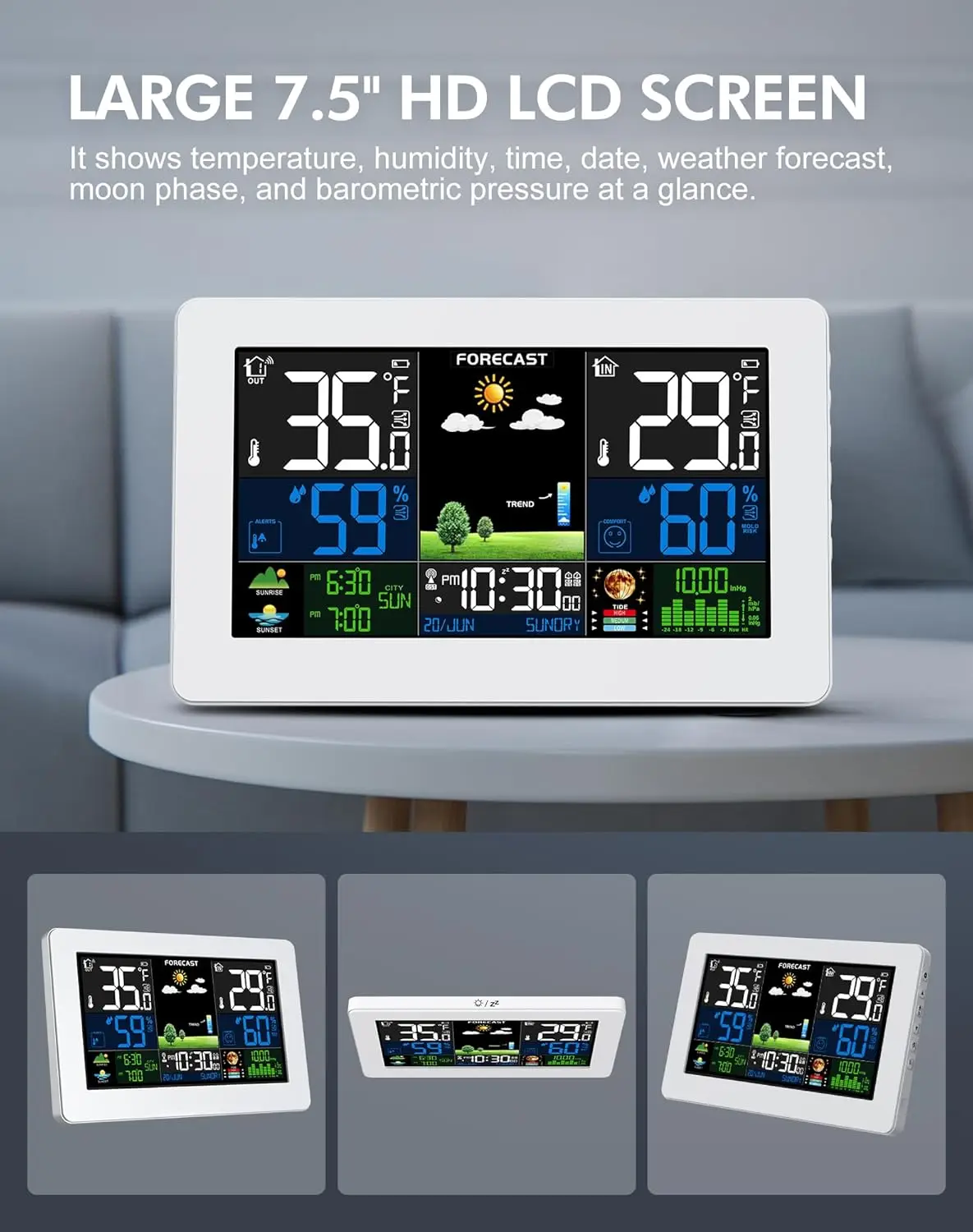 Wireless Weather Station: Indoor/Outdoor Thermometer with Remote Sensor, Large Display, Weather Forecast, Atomic Clock