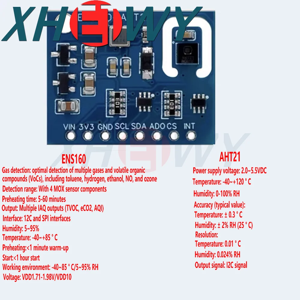 Qualidade do Ar e Sensor de Temperatura e Umidade, ENS160, AHT21, Dióxido de Carbono, CO2, ECO2, TVOC