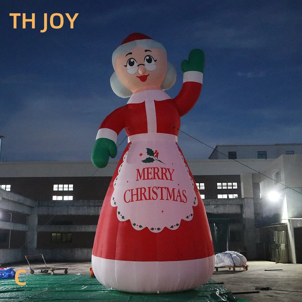 Navio aéreo rápido para porta! Sra. Claus inflável ao ar livre com iluminação LED, desenho animado inflável de Sra. Noel de 30 pés e 9 m de altura para o Natal