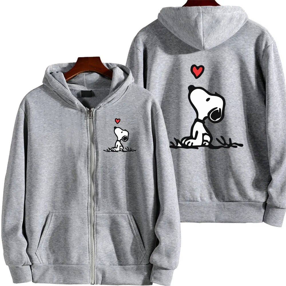 Snoopy White Women Zip Up Hoodie Jacket Spring Autumn 2024 Fashion Women Sweatshirt Cartoon Anime Couple Oversized Clothes Coats