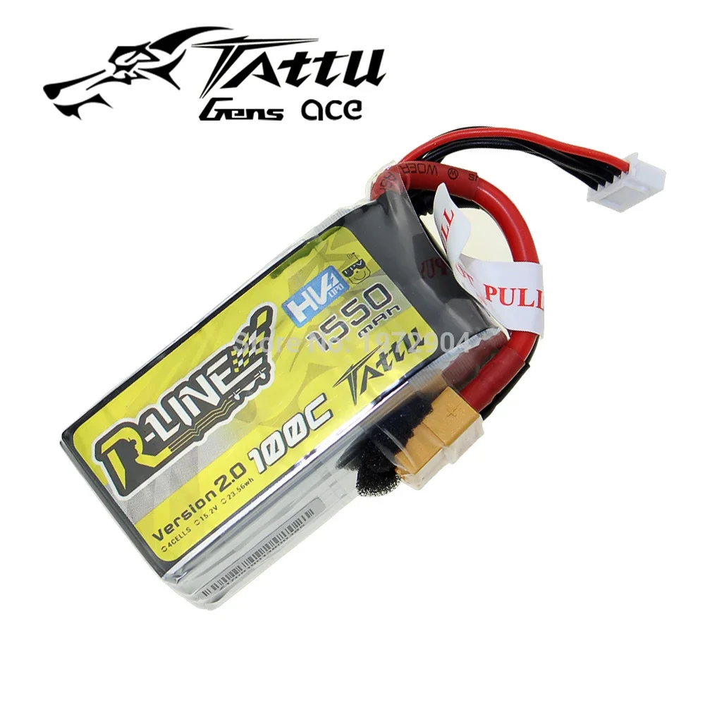 TATTU LiPo Battery 1300mAh 1550mAh 4S 100C 15.2V High Voltage HV XT60 Plug 250 Size 3D Lithium Battery for FPV Racing Drone