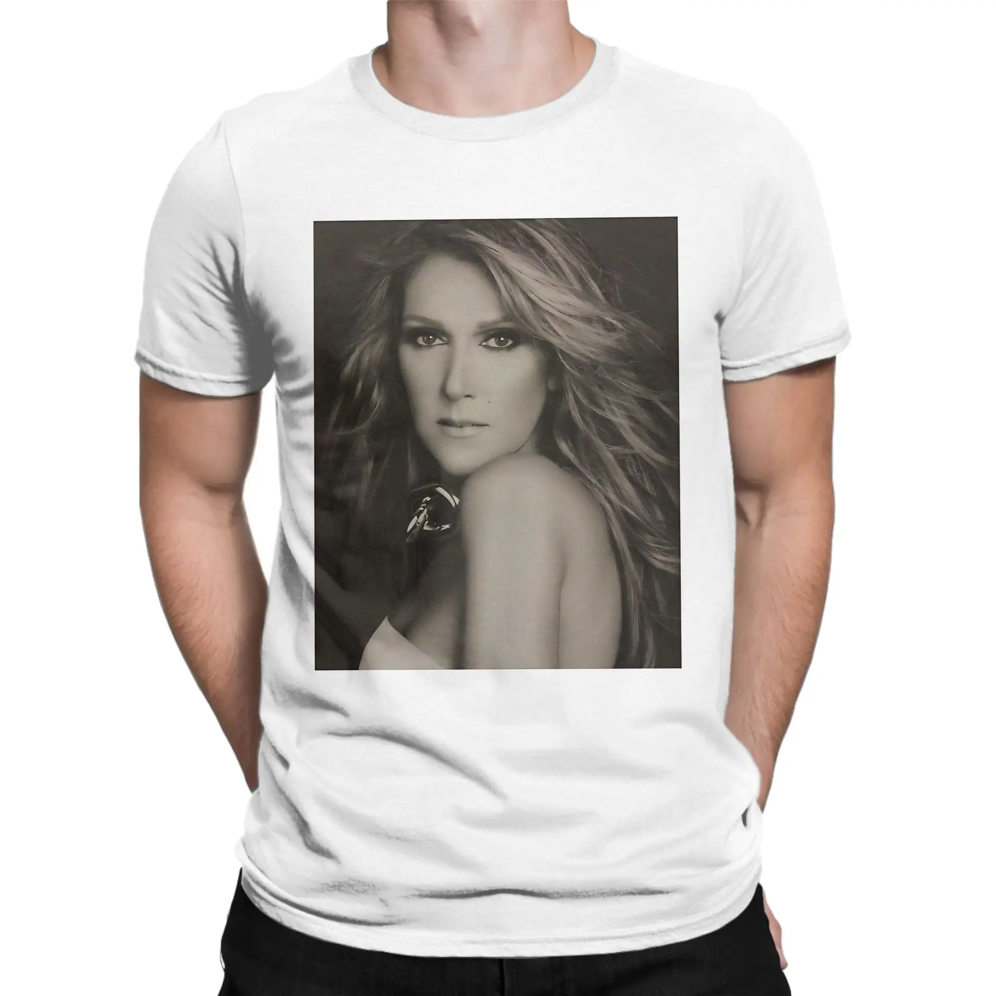 Men Women's Celines Dion Collage Siger T Shirts Music 100% Cotton Tops Leisure Short Sleeve Round Neck Tee Shirt Summer T-Shirt