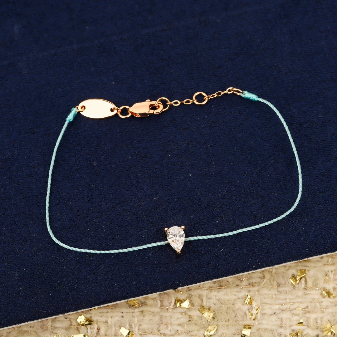 Polar Blue Raindrop Diamond 925 Silver Super High Quality Red Rope Style Hand Rope 16cm Three Button Adjustable Perfect Gift