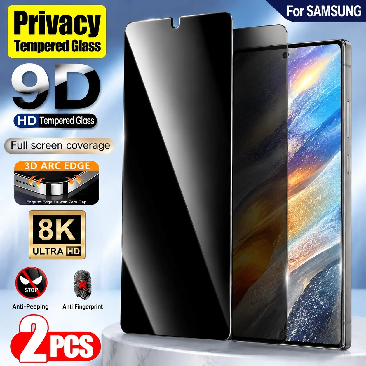 2Pcs Full Cover Privacy  Screen Protector for Samsung S26 S25 S24 Ultra S23 S22 S21 Plus S24 S25 FE Anti-Scratch Tempered Glass