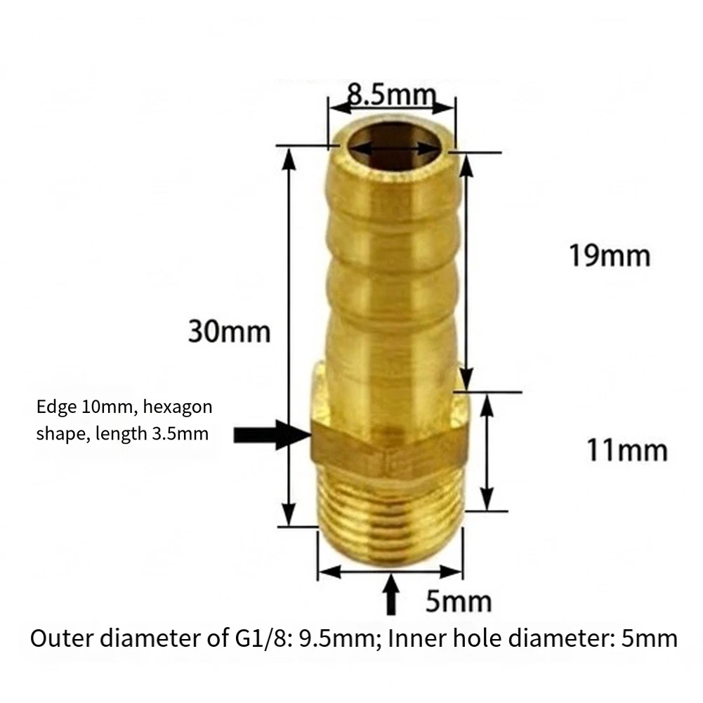 5pcs Brass Male Threaded Barb Hose Connectors G 1/8 To 8mm Tube Fitting With Hex Nut For Garden Watering Low Pressure Plumbing