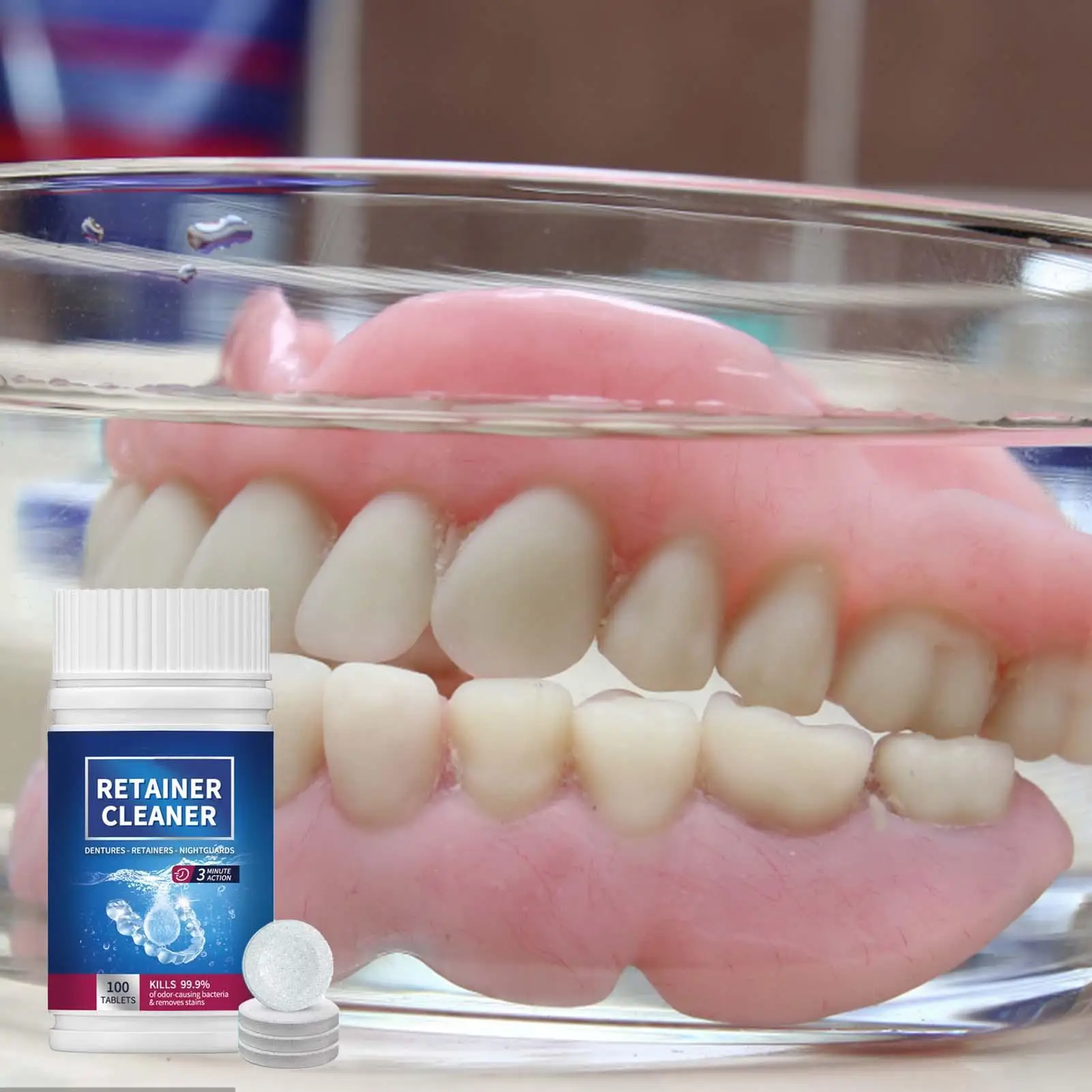 100PCS False Tooth Cleaning Tablets Denture Cleaning Tablets Removes Odor Orals Cleaning Retainer Cleaner Fresh Breath