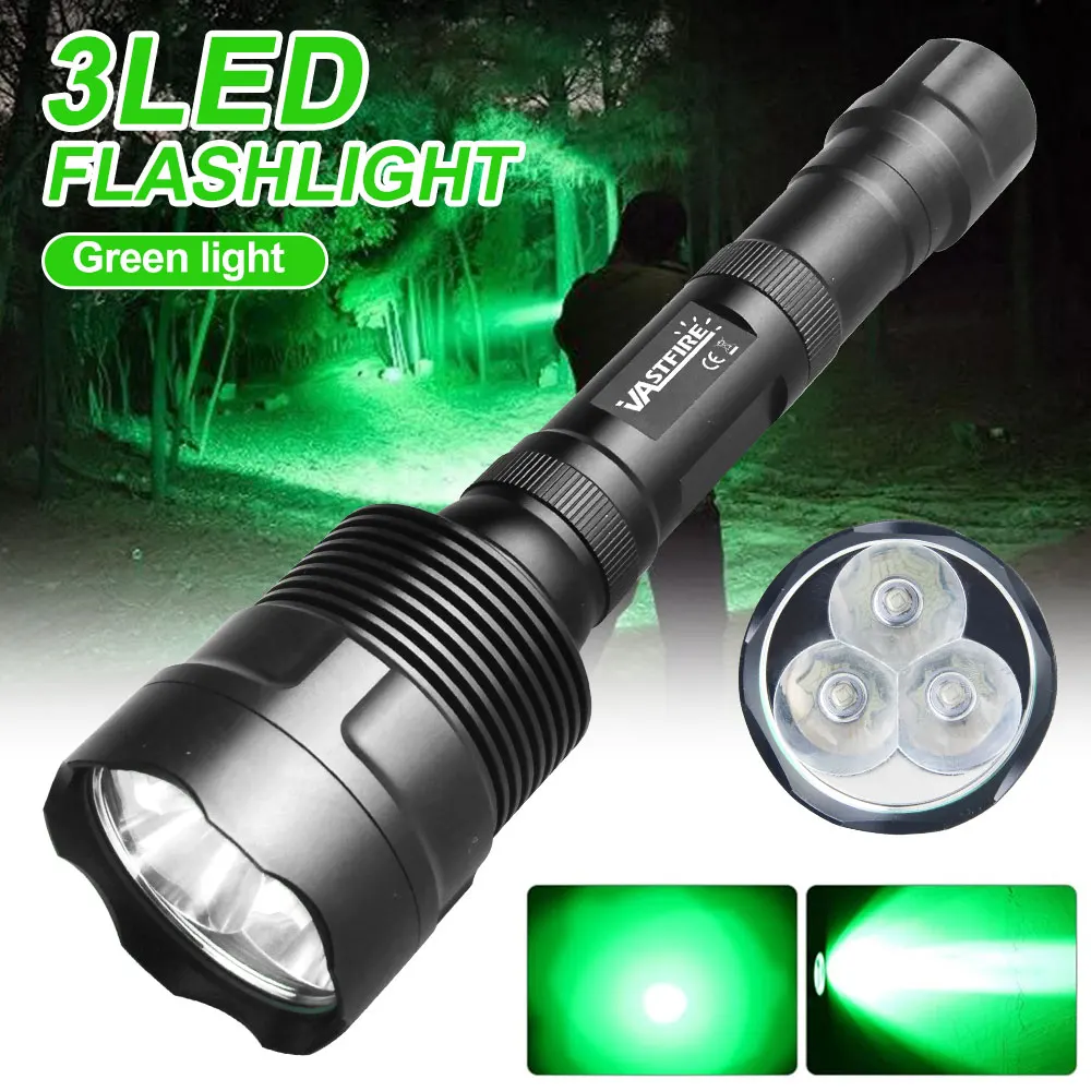 VASTFIRE tactical flashlight with box, equipped with 3 LED red/green/blue/white lights, high-power waterproof and bright