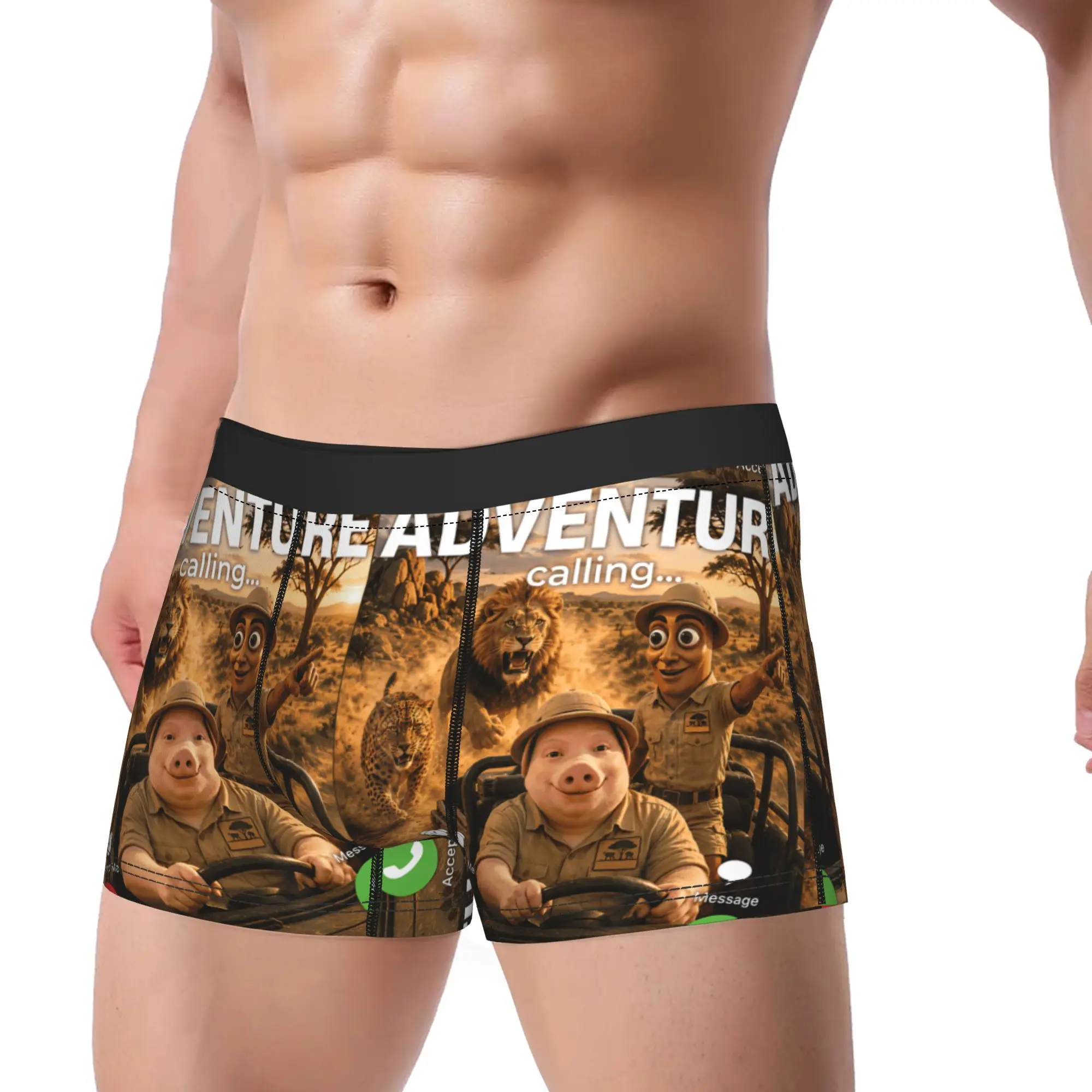 John Pork Tung Sahur Wildlife Adventure African Safari Trip Underwear  Underpants Shorts Briefs For Man 3D Pouch Boxer Shorts