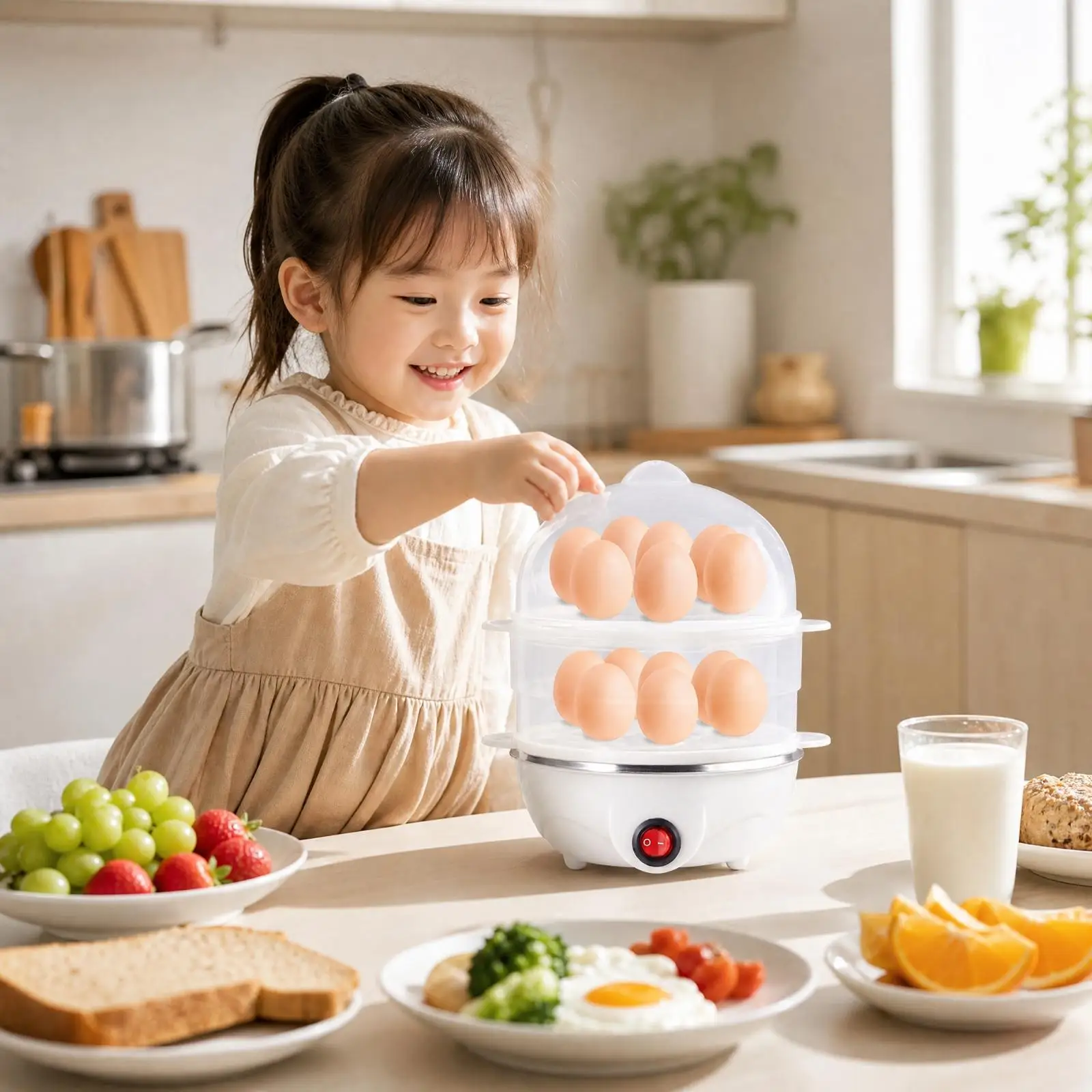 Countertop Egg Cooker with Transparent Trays 350W Electric Egg Steamer Electric Steamer with Domed Lid Multi-Function Countertop Egg Cooker with Transparent Trays 350W Electric Egg Steamer Electric Steamer with Domed Lid Multi-Function