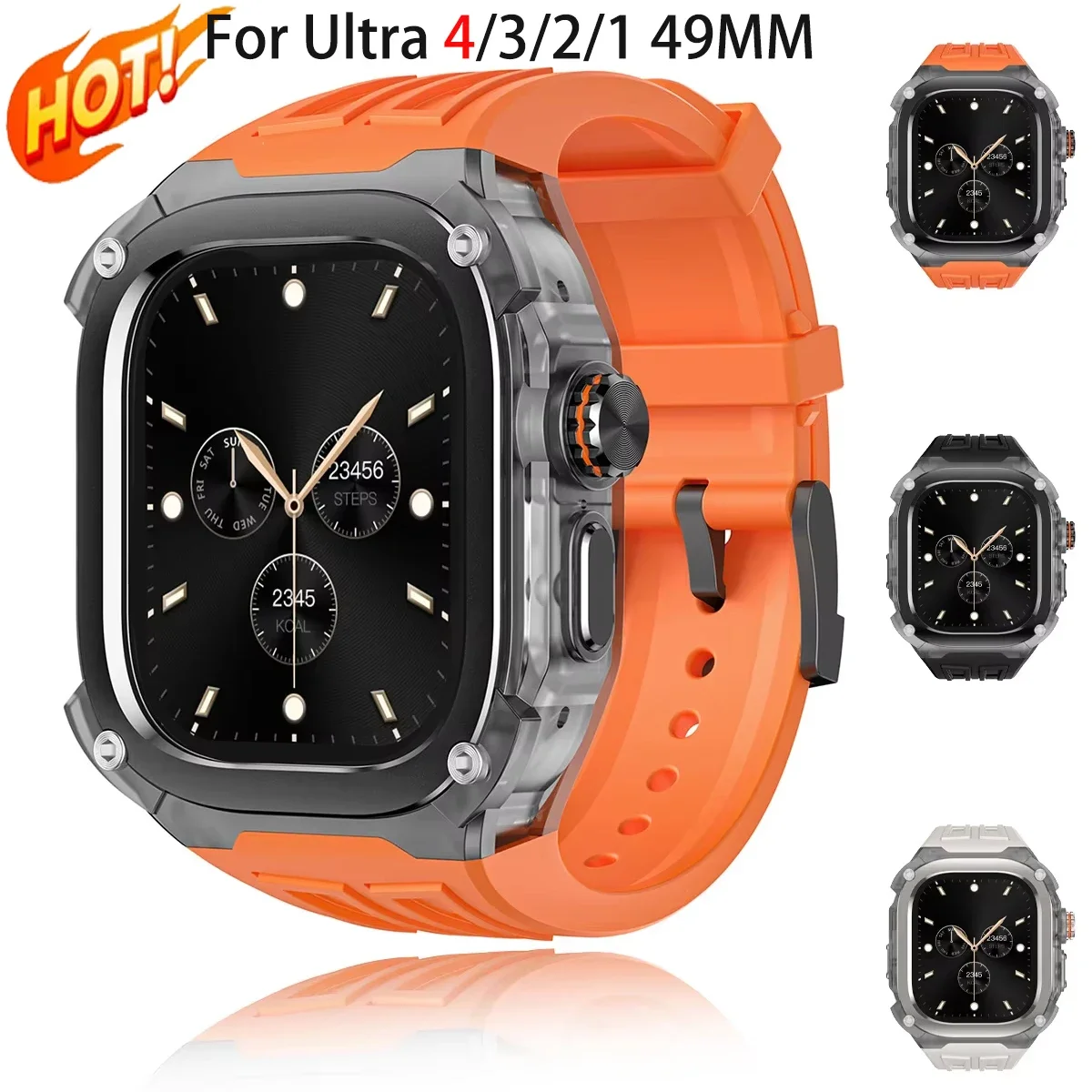 Strap + Case for Apple Watch Ultra 4/3/2/1 Modification Kit Man Business Band for Iwatch 49mm Protective Cover Set
