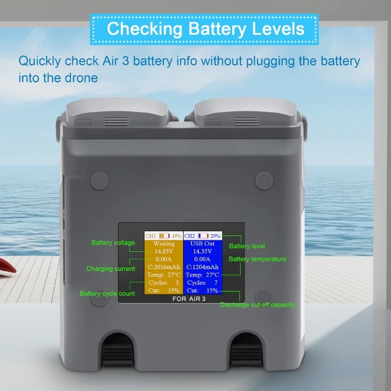 Description Picture 4 of itemTwo Way Battery Charging Hubs Quick for Air 3 Drones 2Batteries Charging Hubs Two Woking Modes Storage &Charging