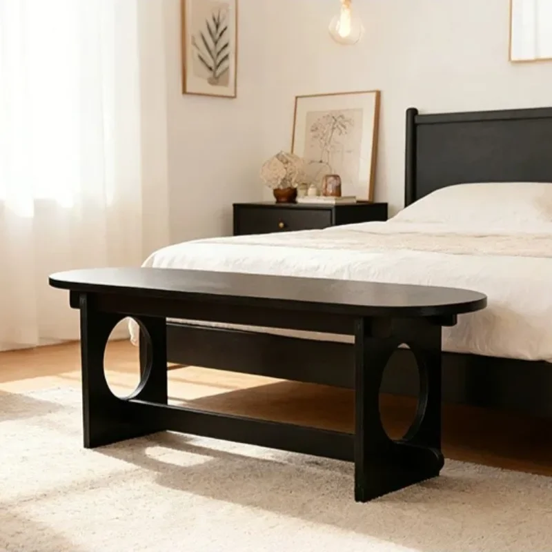 Modern Oval Dining Bench with Circular Cutout Legs, Geometric Design Long Bench, Wooden Accent Bench for Kitchen & Dining Room