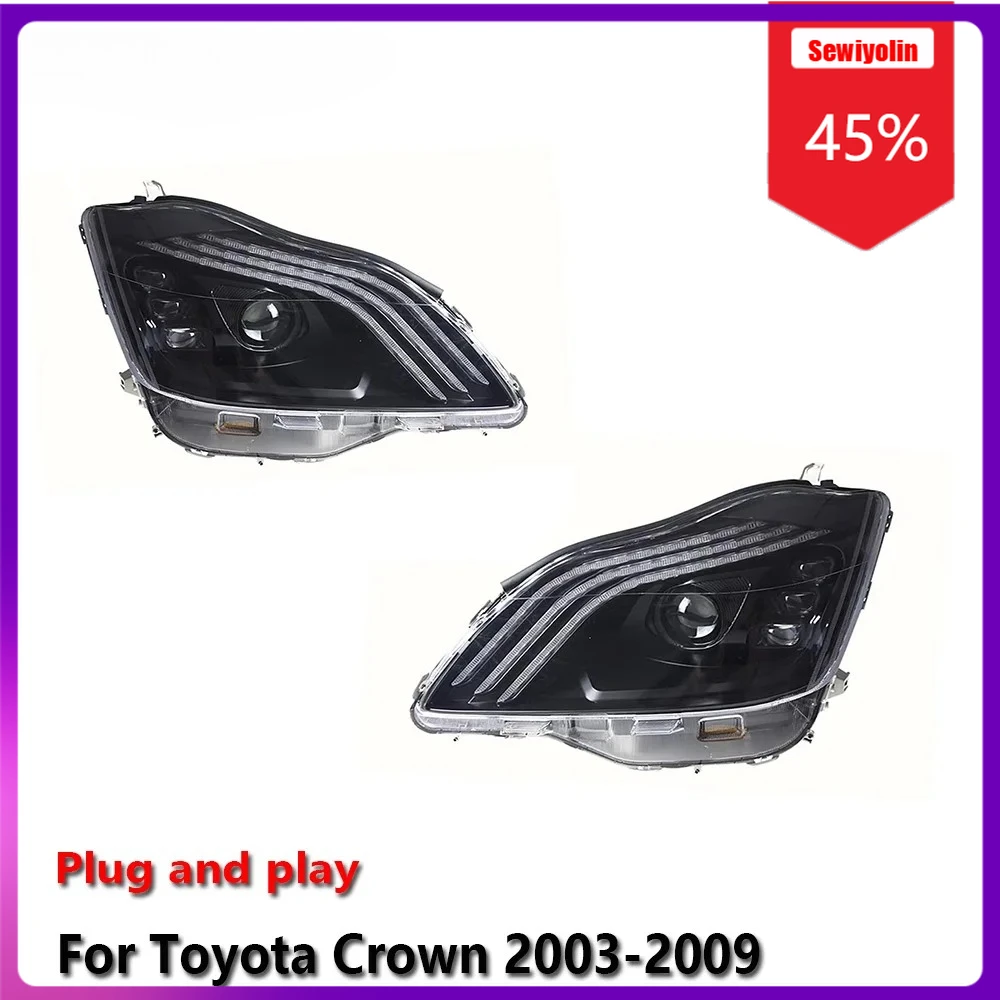 

Sewiyolin автомобильные светодиодные фары в сборе для Toyota Crown 2003-2009 противотуманные фары DRL тормозной указатель поворота