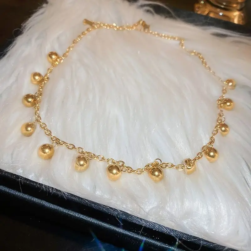 Stainless Steel Personality Gold Color Beads Pendant Necklace for Women High Quality Wedding Collarbone Chain Jewelry Colorfast