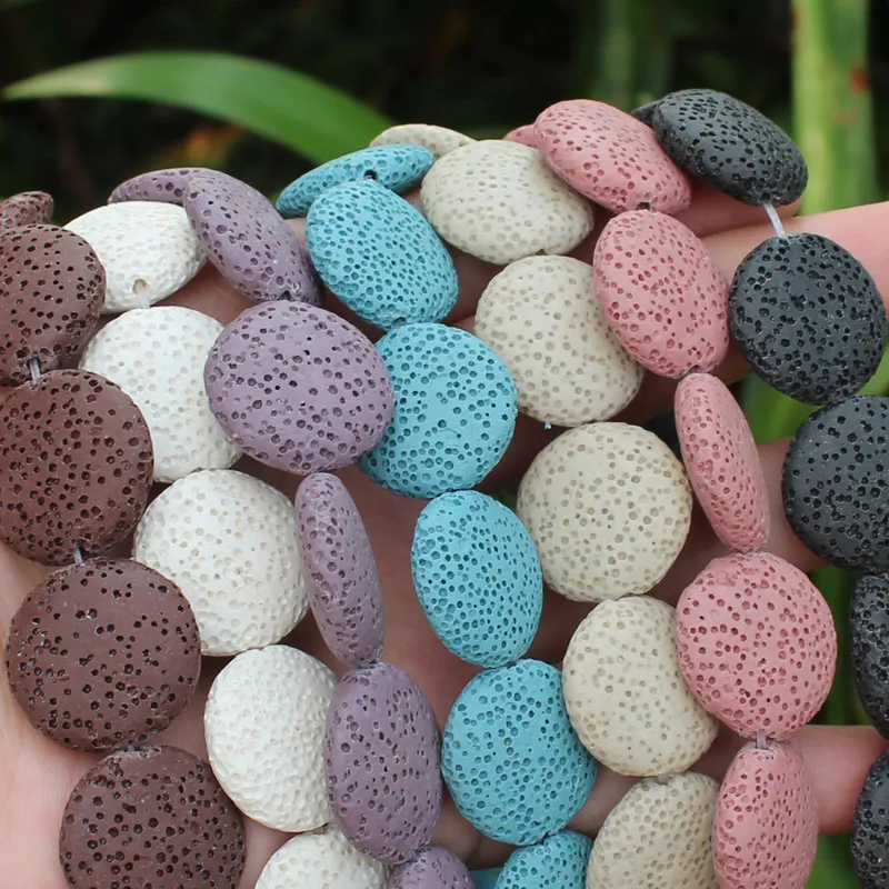 Multi-Color Volcanic Lava Stone Coin Shape 20mm,26mm,32mmLoose Beads 15\