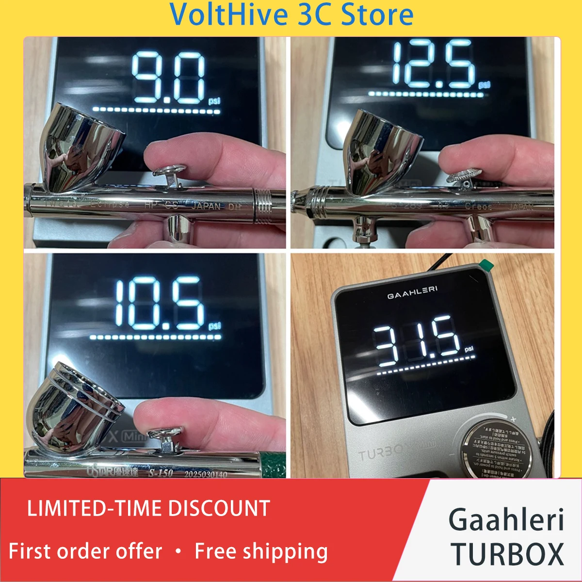 Gaahleri TURBOX Compact Quiet Air Compressor USB‑C Smart 18 Gear LCD Screen Pressure Control Valve for Model Art Hobby Present