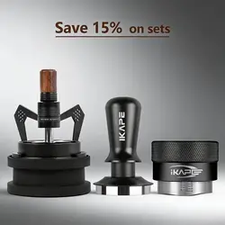 IKAPE Espresso products, Coffee Tool Set with Rotary WDT Tools and V3 tamper and distributor (Three-piece suit, Black/Silver)