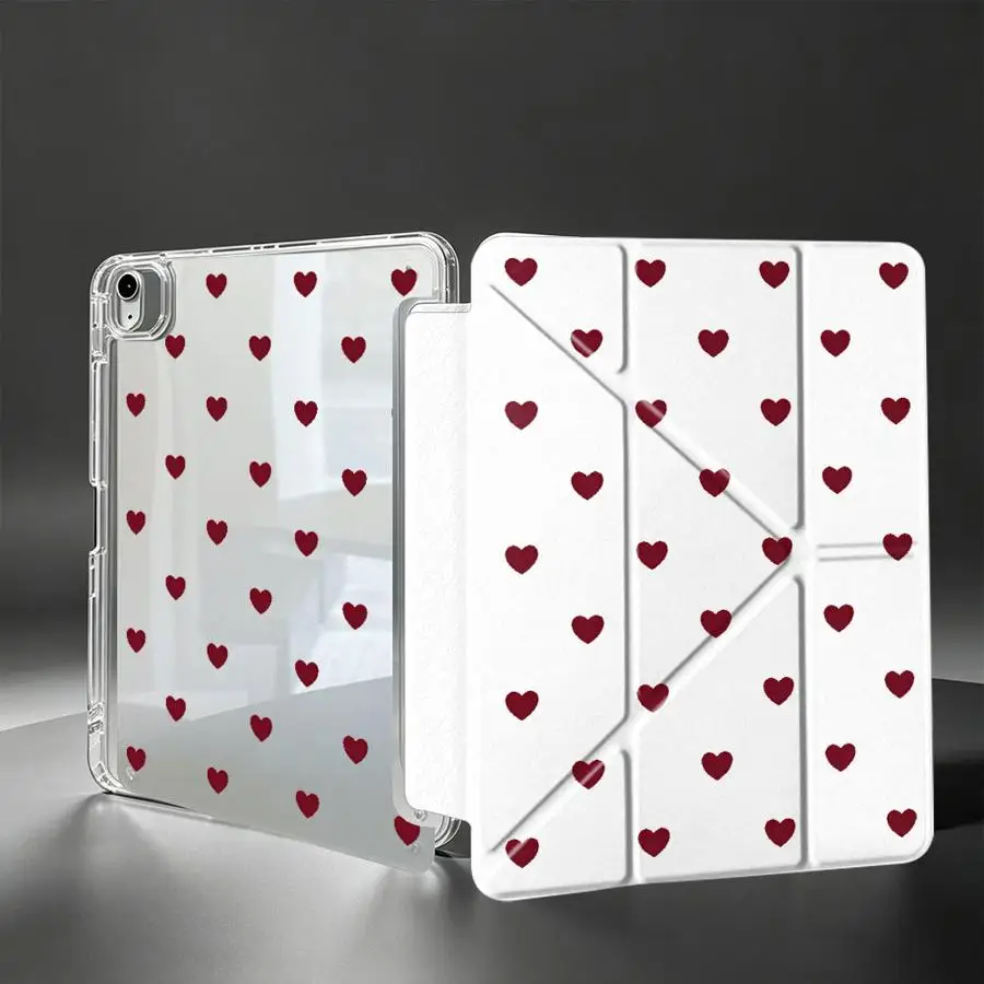 Tablet Case For Samsung Galaxy Tab A11 S9 Plus A8 A9 Plus S7 FE S8 S10 Lite With Pen Slot Cover Deep Red Heart
