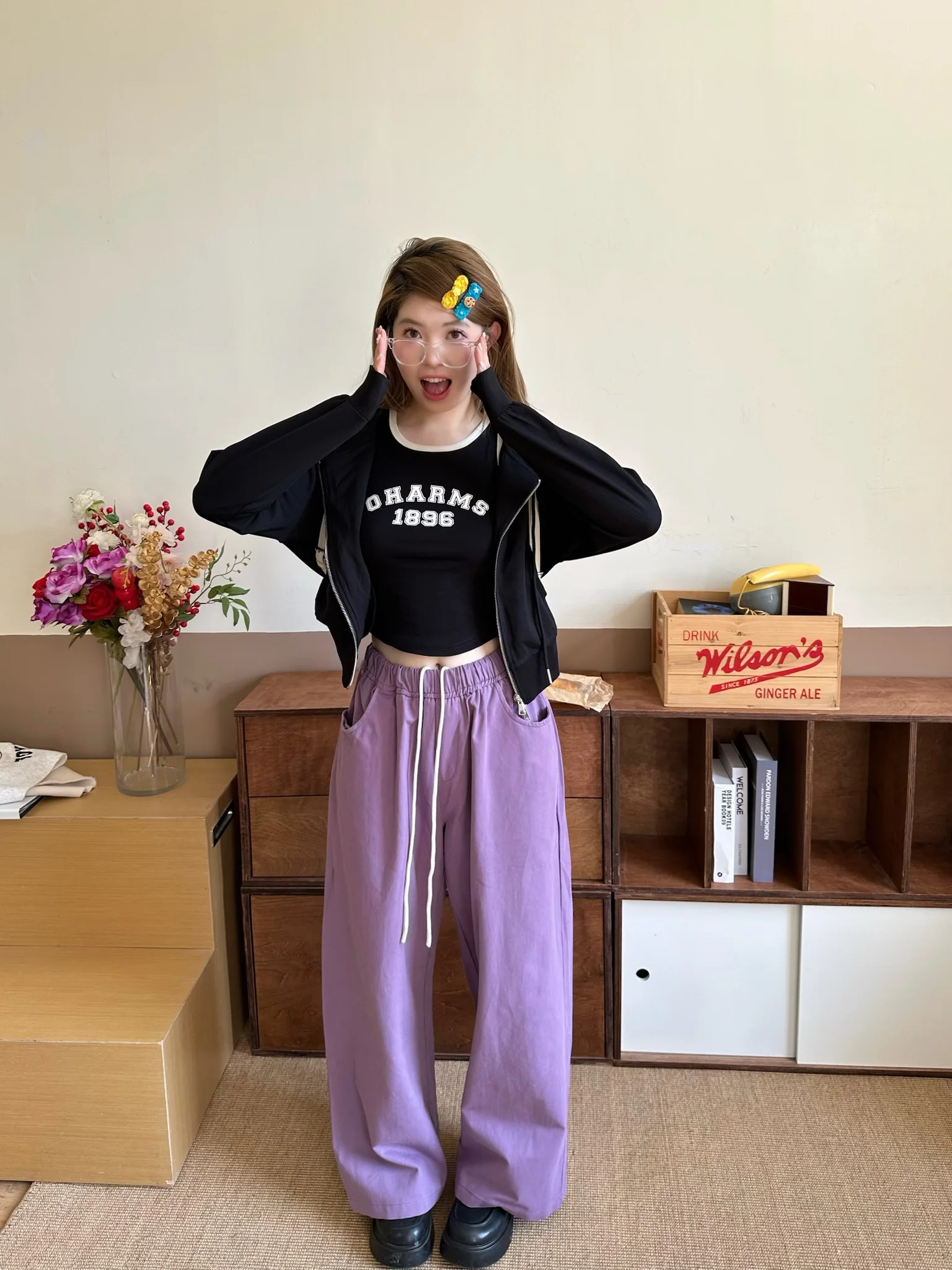 

Xiao en Meimei Vibe Spotlight Casual Wide Leg Pants Autumn Dstring Loose Slimming Floor-Length Trousers High Waist Korea...