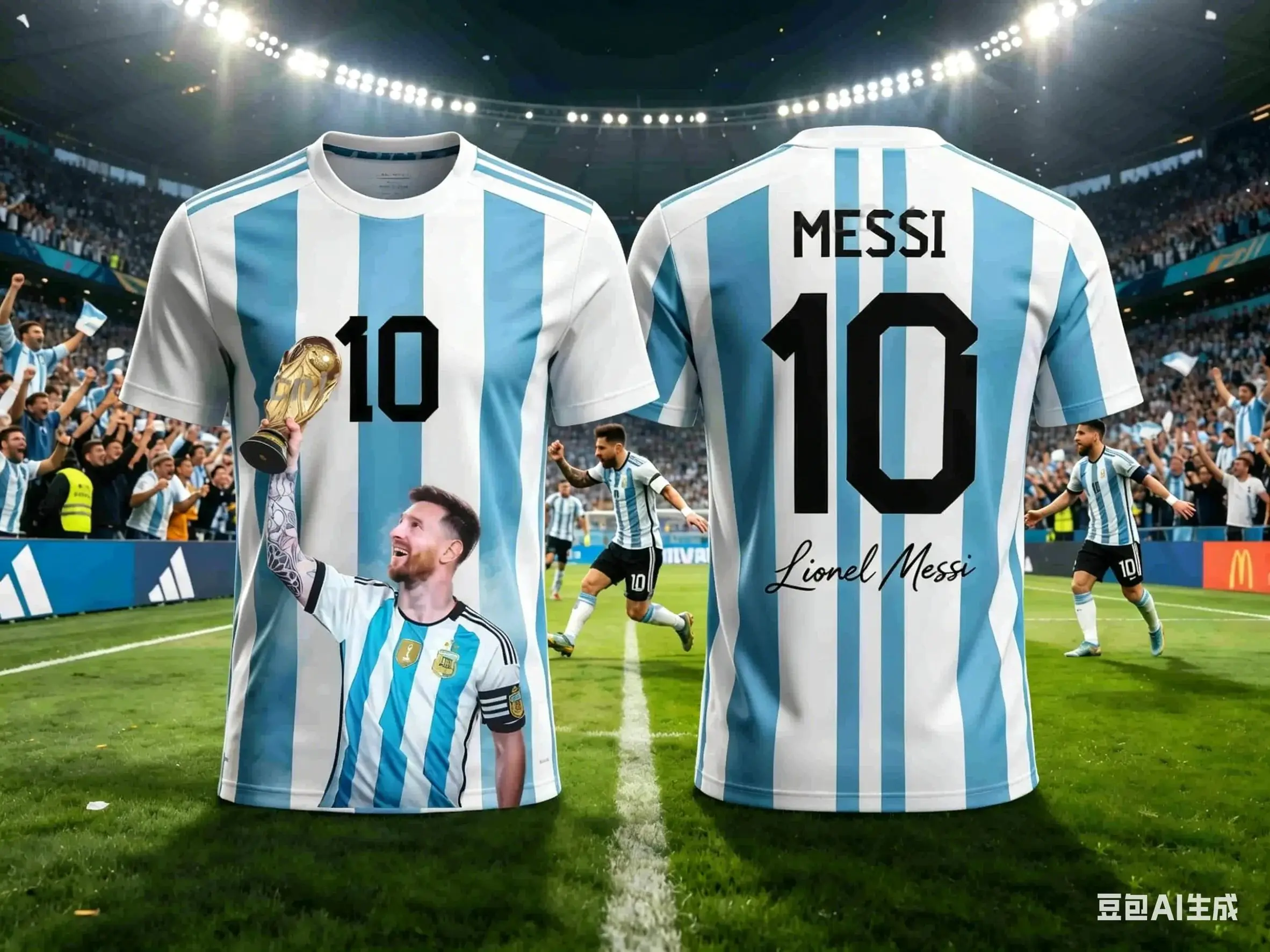 Messi Nr. 10 Argentinien Himmelblau-weiß gestreiftes Fußballtrikot für Kinder, Jungen, Mädchen, schnell trocknend, atmungsaktiv, Fan-Sport-Kurzarmoberteil