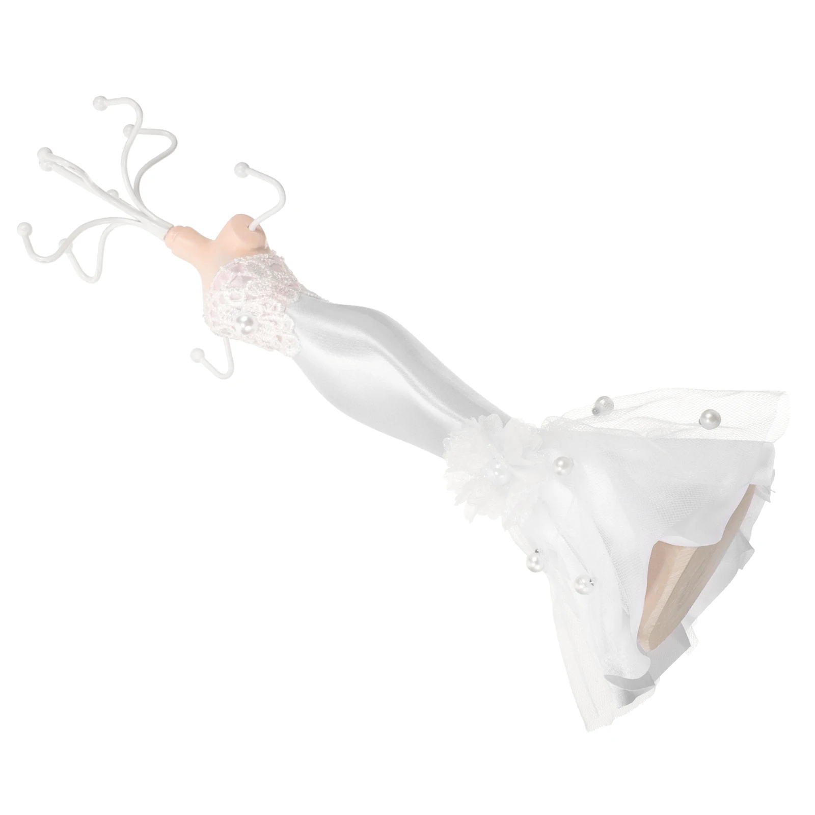 

White Mid Size Fish Tail Jewelry Display Stand Stable Base for Necklaces Bracelets Rings Earrings Cloth Metal Material Vanity