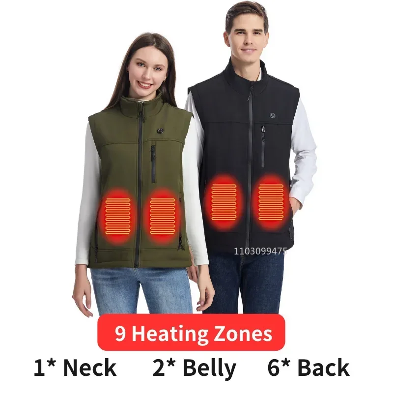 

Men Women Winter 9 Areas Heated Vest USB Charging Heated Jacket Washed Keep Warm Hiking Vest Fishing Skiing Vest Heated Coats