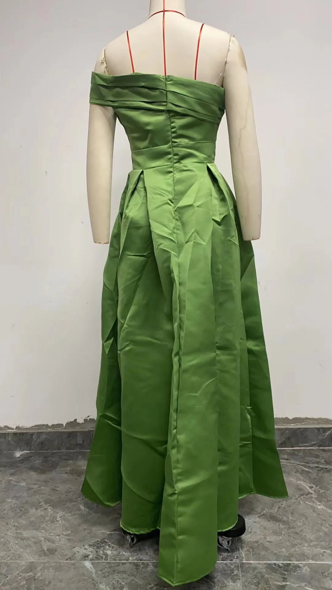 Ladies' One Shoulder Satin Woman Female Evening Dresses Birthday Party, Fluffy Dress, Green Slit Sexy  Multi Color Off Shoulder