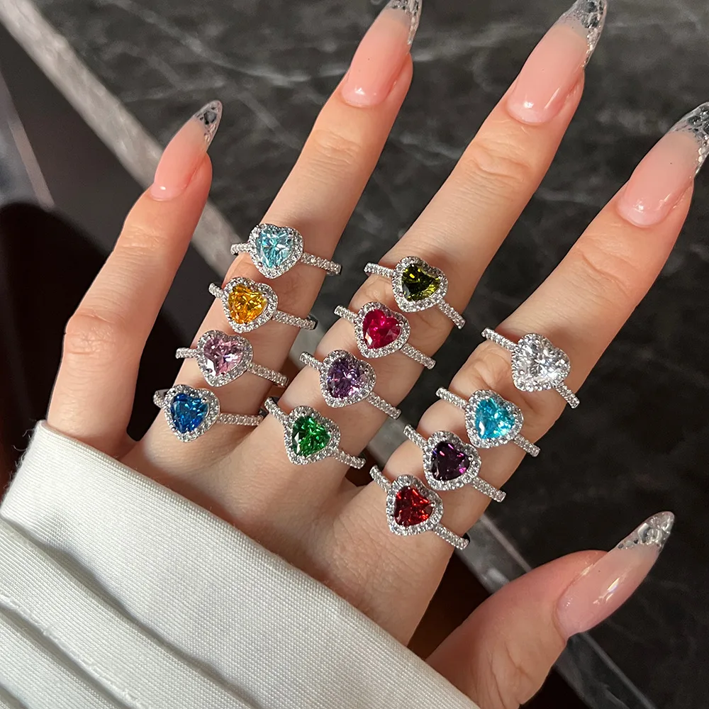 

CCFJOYAS Стерлингового Серебра 925 пробы, многоцветное серебряное кольцо с цирконом в форме сердца на день рождения, женское легкое роскошное ювелирное изделие для свадебной вечеринки