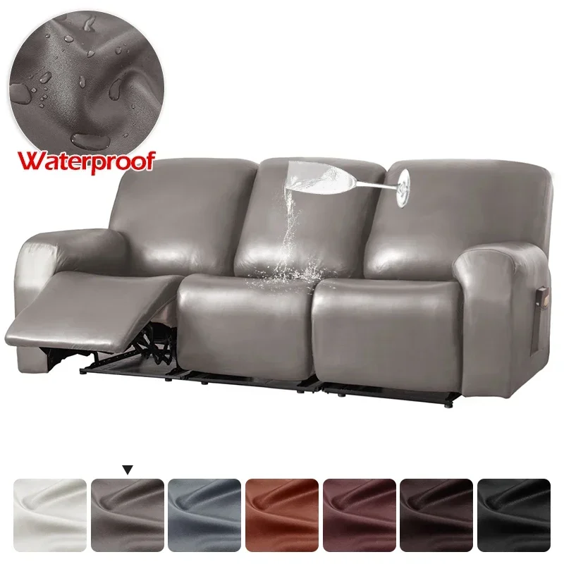 1/2/3/4 Seater Waterproof Recliner Chair Cover With Pocket Living Room PU Relax Armchair Slipcover Recliner Sofa Cover For Home