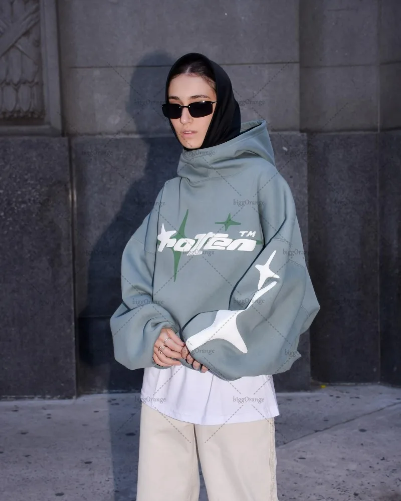 2024 Street Hip-hop Fashion Pullover Sweatshirt Women Y2k Letter Foam Oversized Hoodie Harajuku Retro Loose Casual Jacket Men