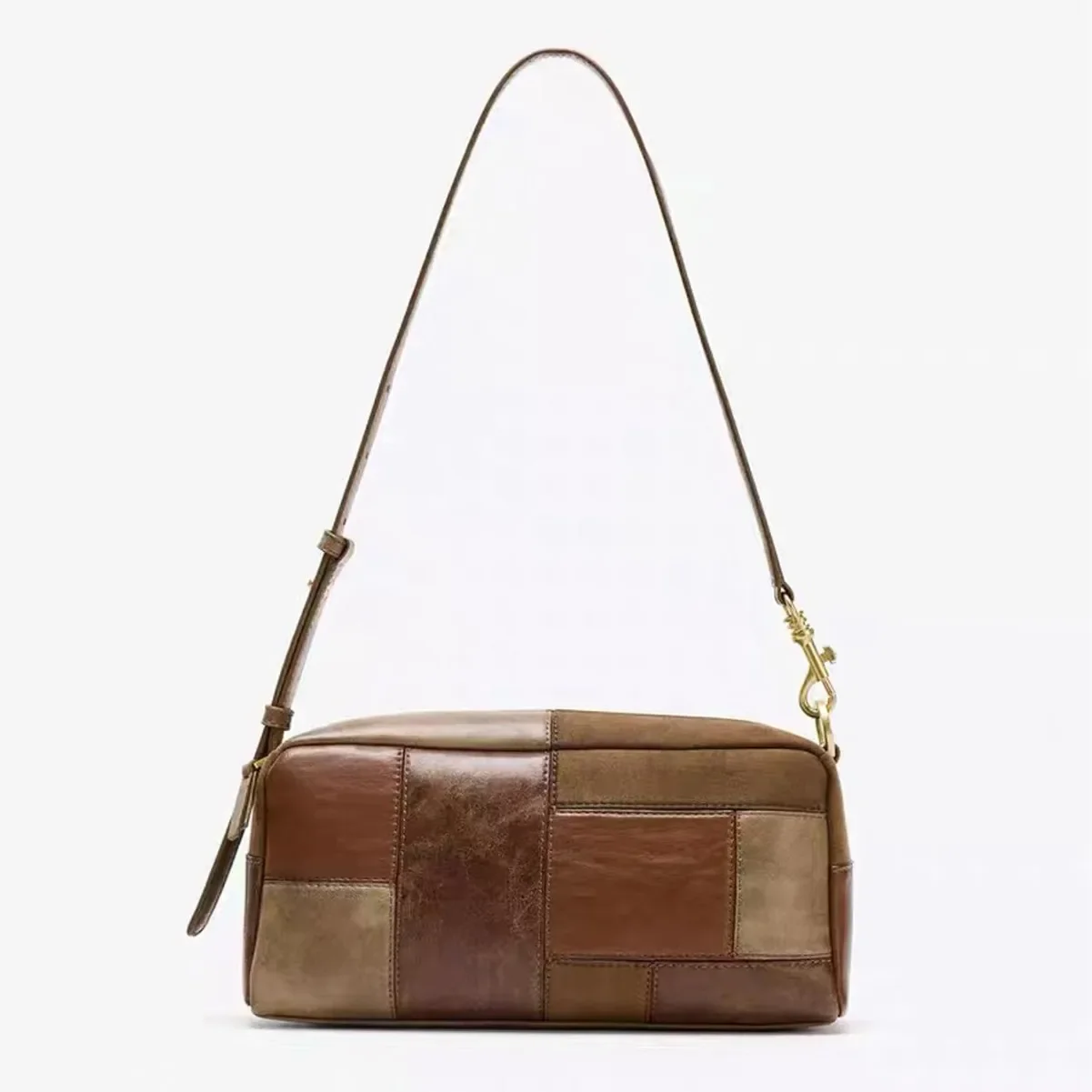 

Luxury Design Retro Splicing Bowling Briefcase Shoulder Bag Woman Bags Underarm Tote Hangbag Commute Crossbody Handbags