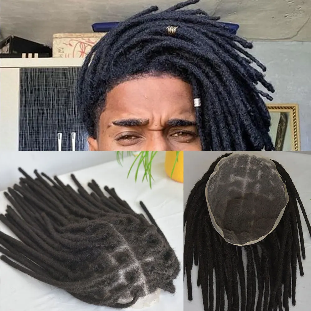 Transparent Full Lace Base Afro Dreadlock Toupee For Men Hair Extensions 0.6-0.8cm Human Hair Men and Women Hairpiece 8x10 Black