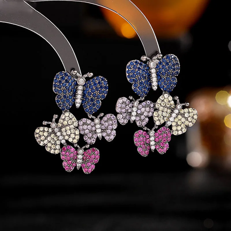 

Bobokiki Jewelry European and American Fashion Butterfly Titanium Steel Micro-Inlaid AAA Silver Needle Luxury Retro Earrings