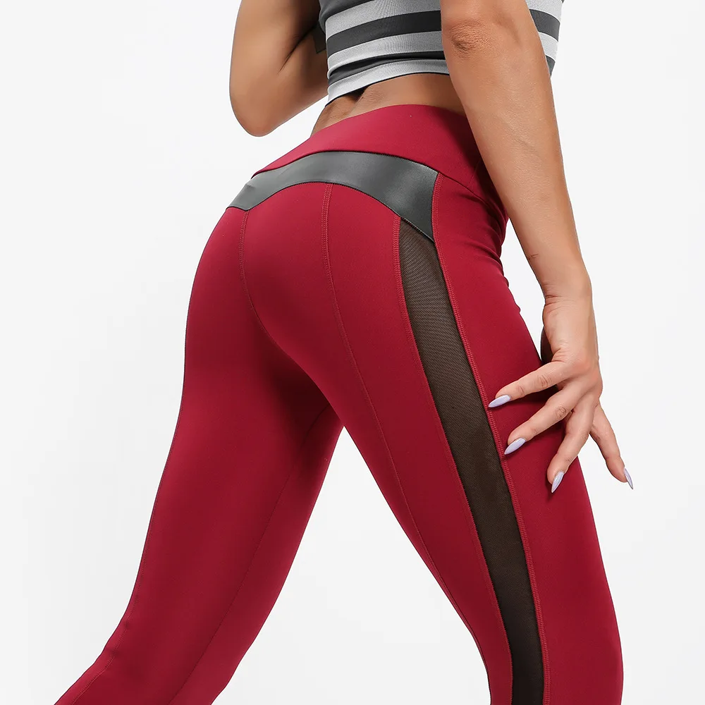 Pantalones deportivos para correr y Fitness para mujer, pantalones hasta el tobillo con empalme transpirable de malla, pantalones ajustados de cintura alta para Yoga en la cadera