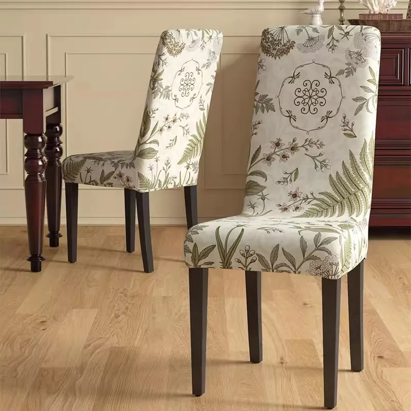 High-end chair protective cover 2025 new dust-proof dining room decorative chair cover tropical leaves
