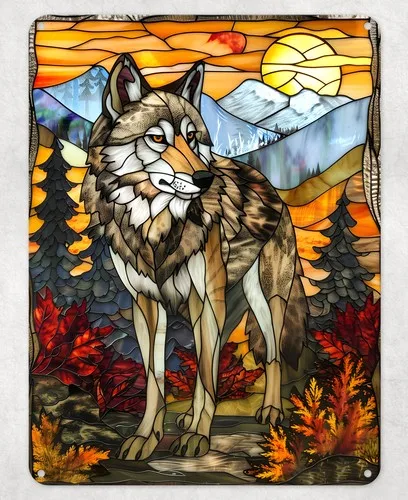 Striking Wolf Stained Glass Metal Poster Wall Tin Sign Man Cave Shed Home Plaque --Tin Sign