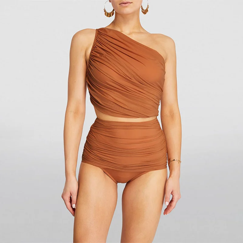 Sexy One Shoulder High Waist Bikini Swimsuit and Sarong Women Swimwear Push Up Bathing Suit Monokini