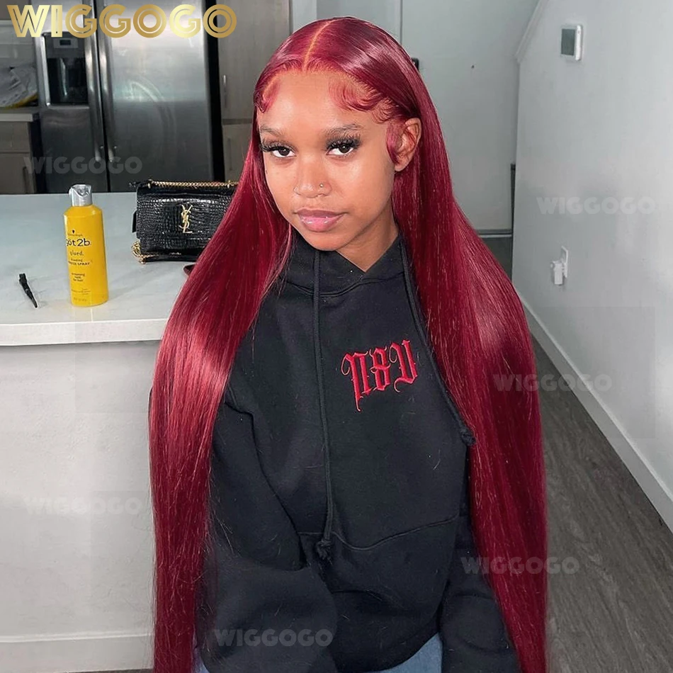 Wiggogo Red Lace Front Human Hair Wigs 99J Burgundy 13X4 13X6 Hd Lace Frontal Wig Straight Lace Front Wigs Colored Hd Lace Wigs