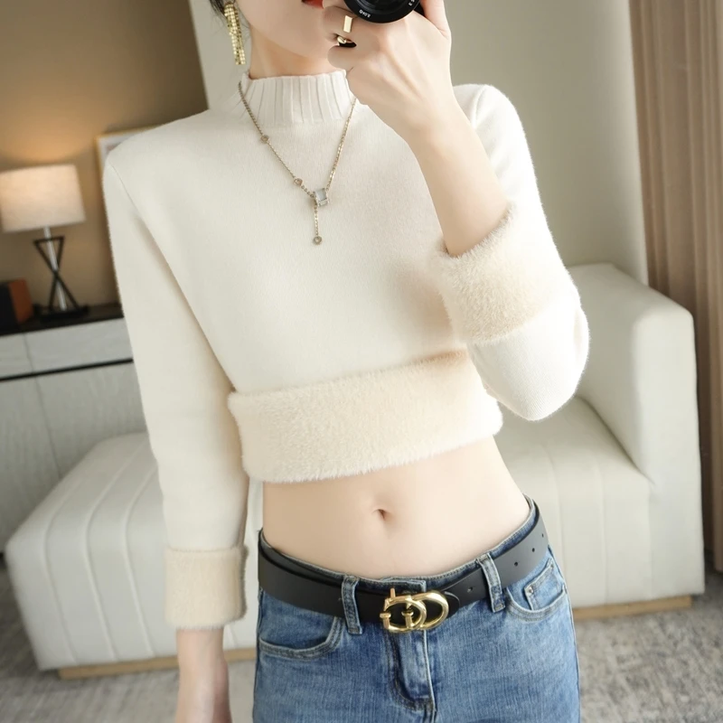 2023New Fine Imitation Woolen Sweater Women's Round Neck Long Sleeve Pullover Knitted Shirt Outward Pass On Top