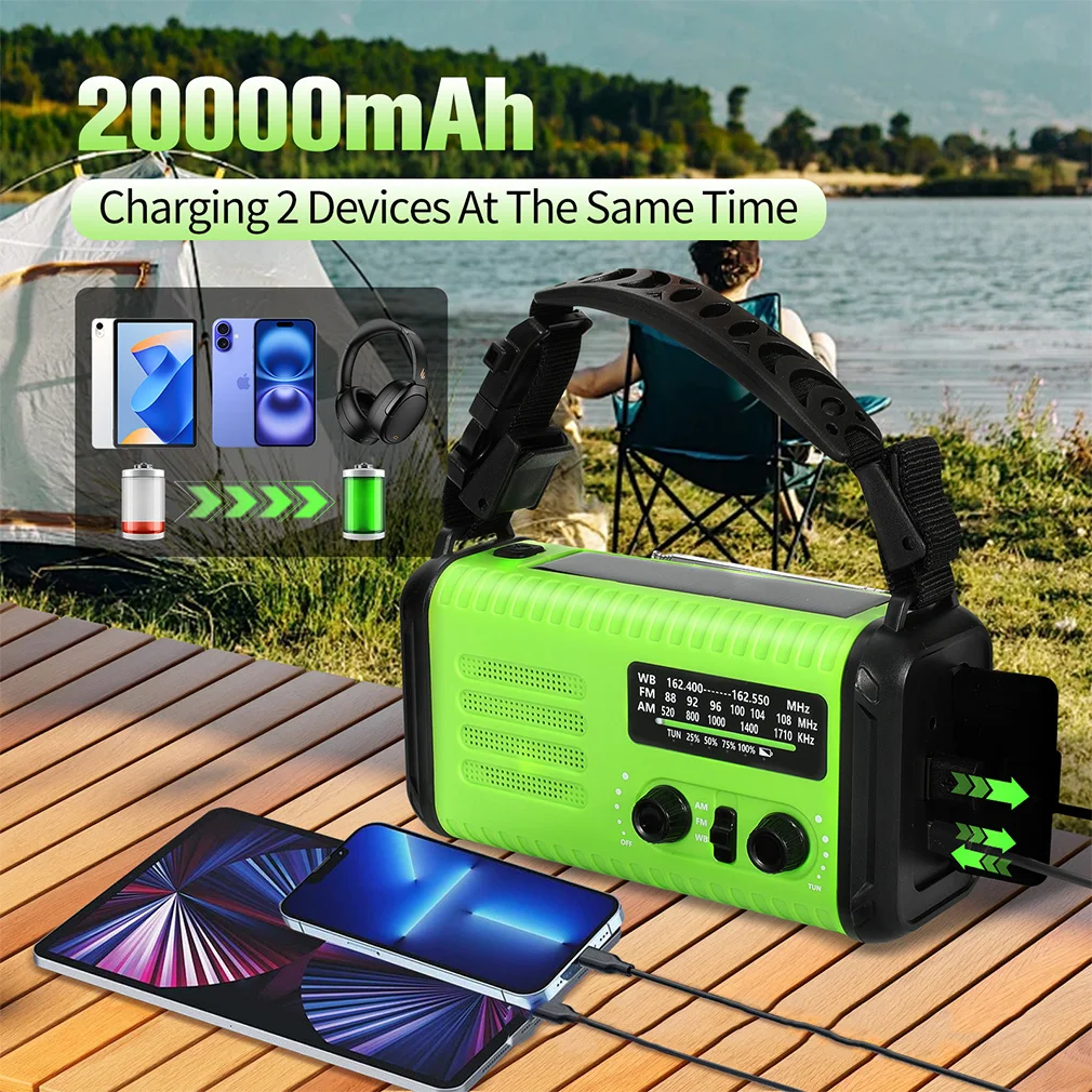 Hand Crank Generator Radio 20000mAh Emergency Radio Solar AM/FM Weather Radio SOS Alarm Power Bank Flashlight Dropshipping