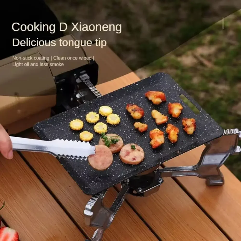 

New outdoor single person frying pan creative square mini barbecue pan Japanese portable non stick pan baking tray with shovel