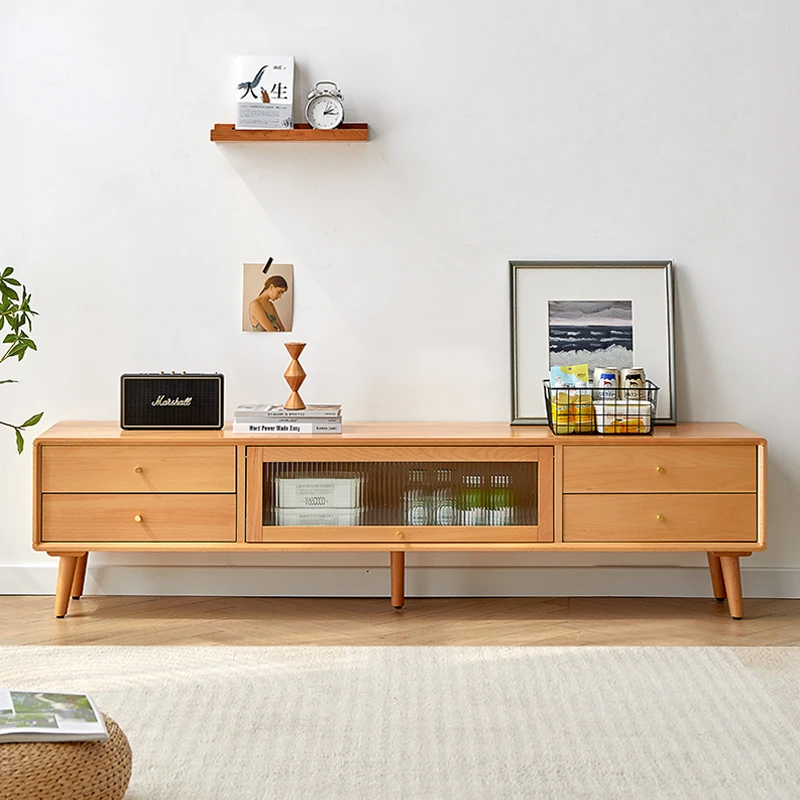 Nordic solid wood TV cabinet, coffee table combination, modern and simple small unit living room, bedroom, simple TV cabinet