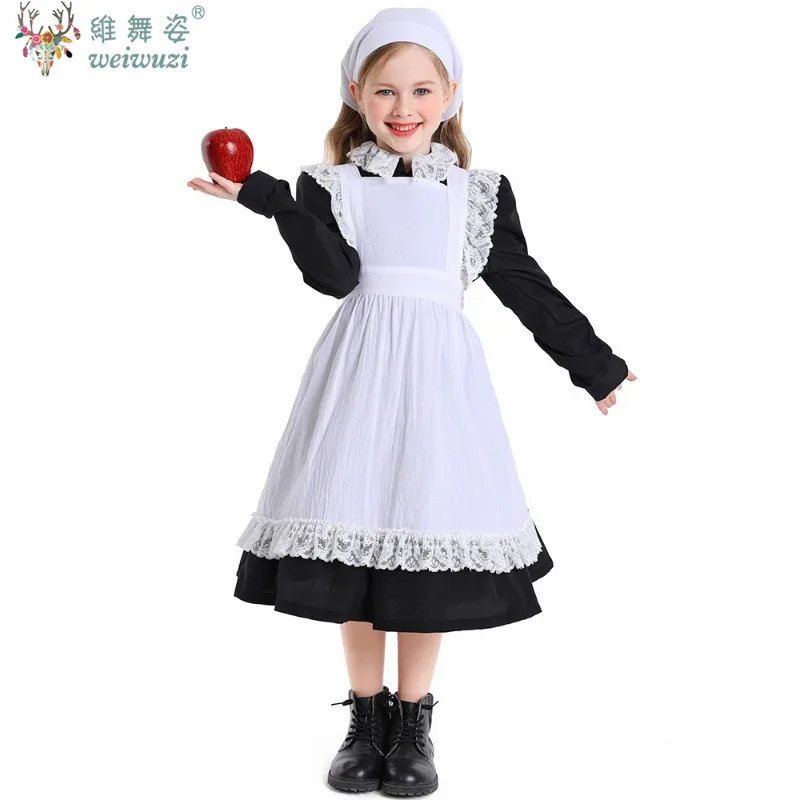 

Halloween Children's Day Maid Dress Vintage Victorian Poor Colonial Farm Village Girl Cosplay Costume Colonial Orphan Outfits
