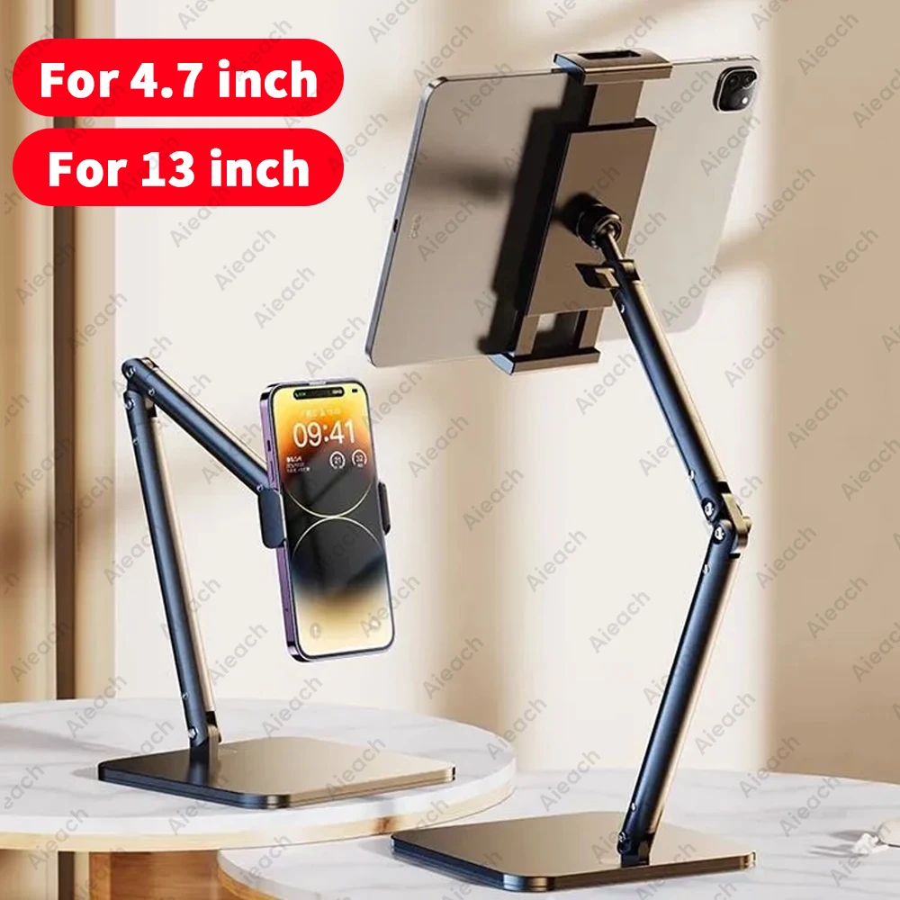 Suporte ajustável para tablet, braço flexível de metal longo de 15 polegadas para telefone ipad de 4,7 a 13 polegadas, suporte de mesa ergonômico multiângulo