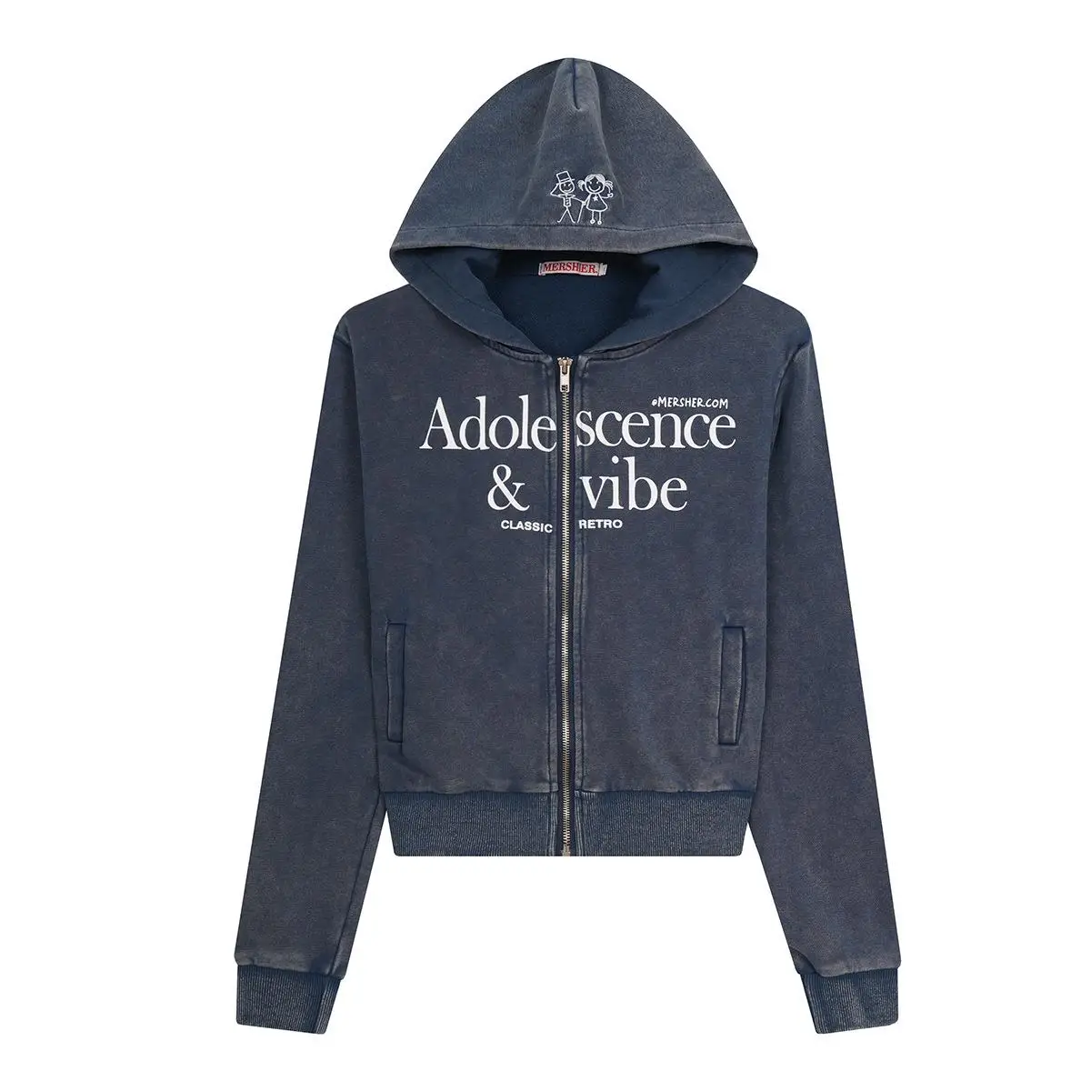 Moletom Masculino Americano Desbotado com Zíper Curto, Jaqueta Casual Vintage Magic Bear para Jovens, Resistente à Deformação