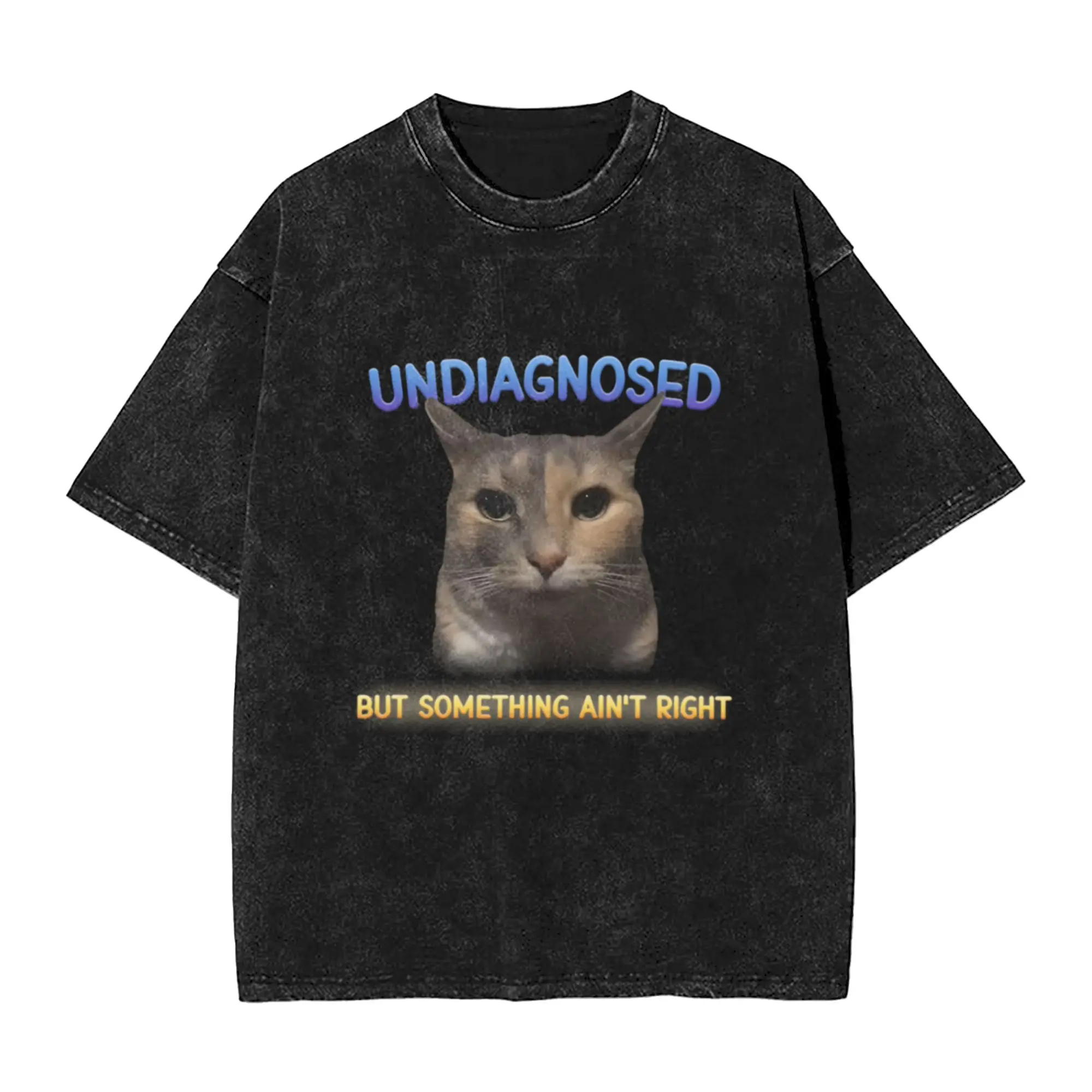 Undiagnosed But Something Ain t Right Funny Cat Meme Stylish A T-Shirt Oversized Short Sleeve Men's Women's Cotton Tees Tops