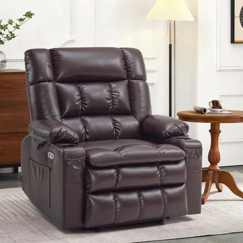 Medium-Wide Dual Motor Power Lift Recliner Chair with Massage and Heat,Infinite Position, USB Ports,Extended Footrest,Brown