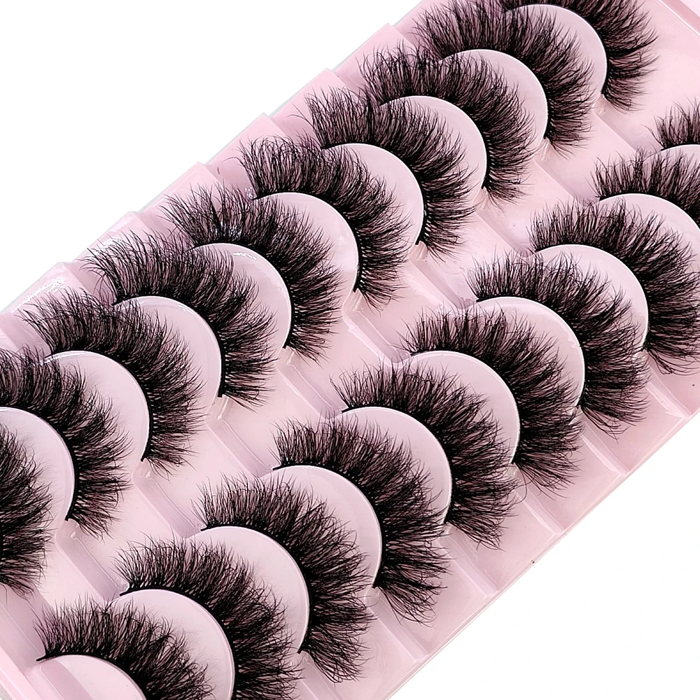 HBZGTLAD 10 أزواج من الرموش الصناعية ثلاثية الأبعاد ذات الحجم الدراماتيكي لوصلات الرموش ذات المظهر الطبيعي والمكياج