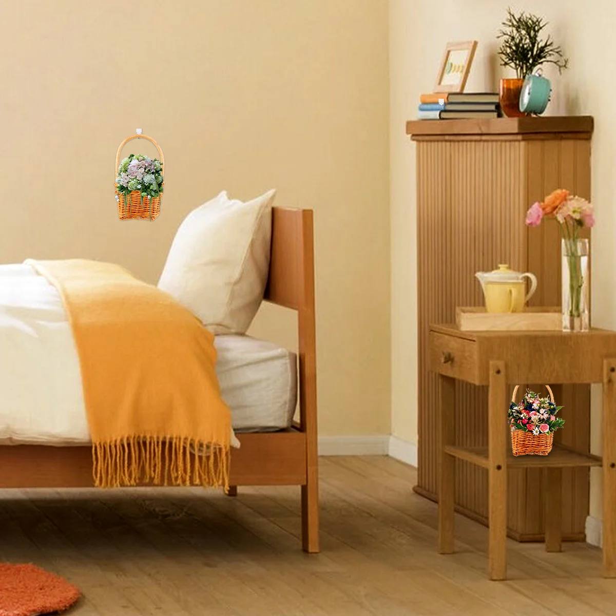 

1Pcs Square Rattan Flowerpot Multi Functional Plant Stand Storage Container for Makeup Brushes Toiletries Rural Style Room