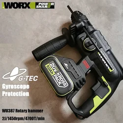 Worx Cordless Rotary Hammer Drill WU387 20v 2J 1450rpm 4700bpm with Pulse Intelligent Gyroscope and Electronic Clutch Protection